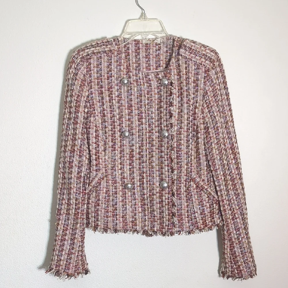 Ramy Brook Women's‎ Blazer Esther Tweed Glitter Metallic Double Breasted Small